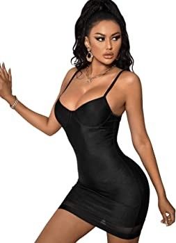 SweatyRocks Women's Spaghetti Strap Sleeveless Cami Dress Mesh Bodycon Mini Dresses | Amazon (US)