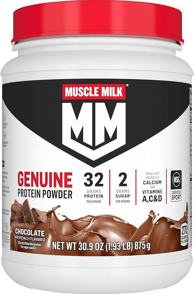 Muscle Milk Genuine Protein Powder, Chocolate, 1.93 Pounds, 13 Servings, 32g Protein, 2g Sugar, C... | Amazon (US)