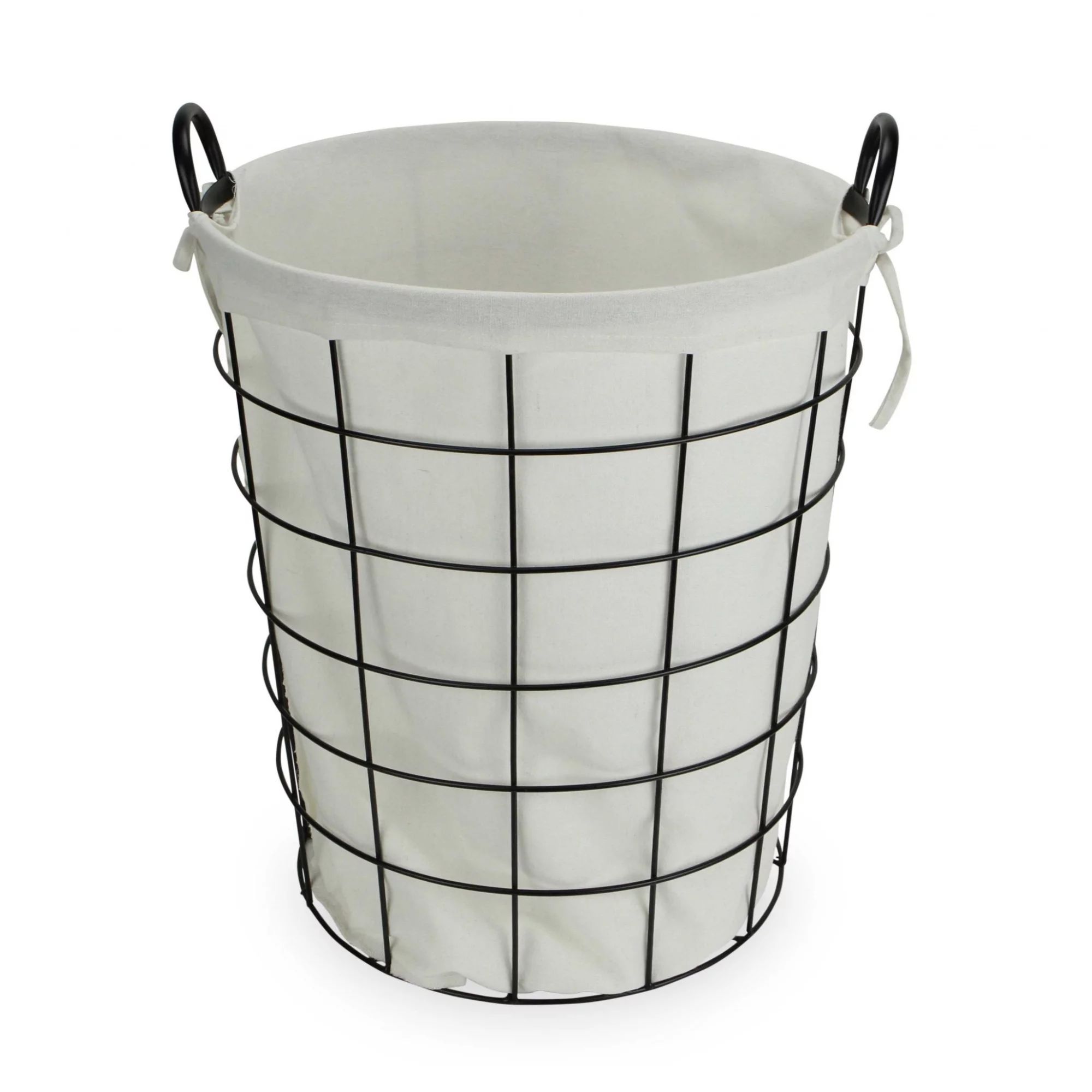 Homeroots 379818 Large White Fabric Lined Metal Laundry Type Basket with Handle | Walmart (US)