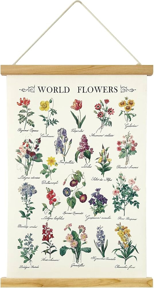XIAOAIKA World Flowers Poster Botanical Wall Art Prints HD Vibrant Colorful Rustic Style of Flora... | Amazon (US)