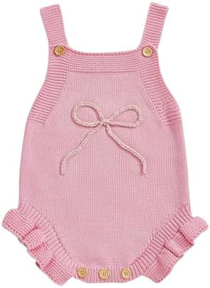 Newborn Baby Girl Clothes Bow Embroidery Romper Sleeveless Knit Romper Jumpsuit Sweater Bodysuit ... | Amazon (US)