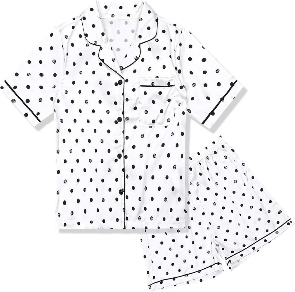 QPANCY Kids Satin Pajamas Sets Baby Boy Girl Button-Down Silk Sleepwear 2 Piece Short Sleeve Loun... | Amazon (US)