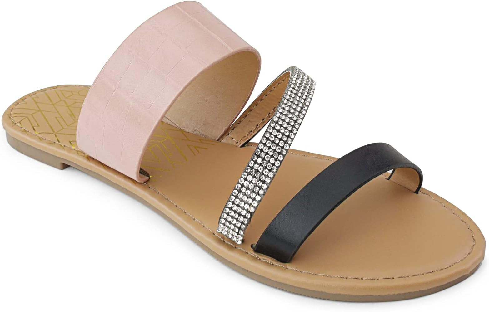 RF ROOM OF FASHION Women's Trendy Strappy Multi Band Flat Slides Sandals | Amazon (US)