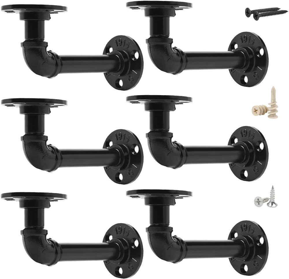 Pipe Shelf Brackets Set of 6 EQUASON Industrial Iron Shelf Brackets Pipe Shelving Brackets for Cu... | Amazon (US)