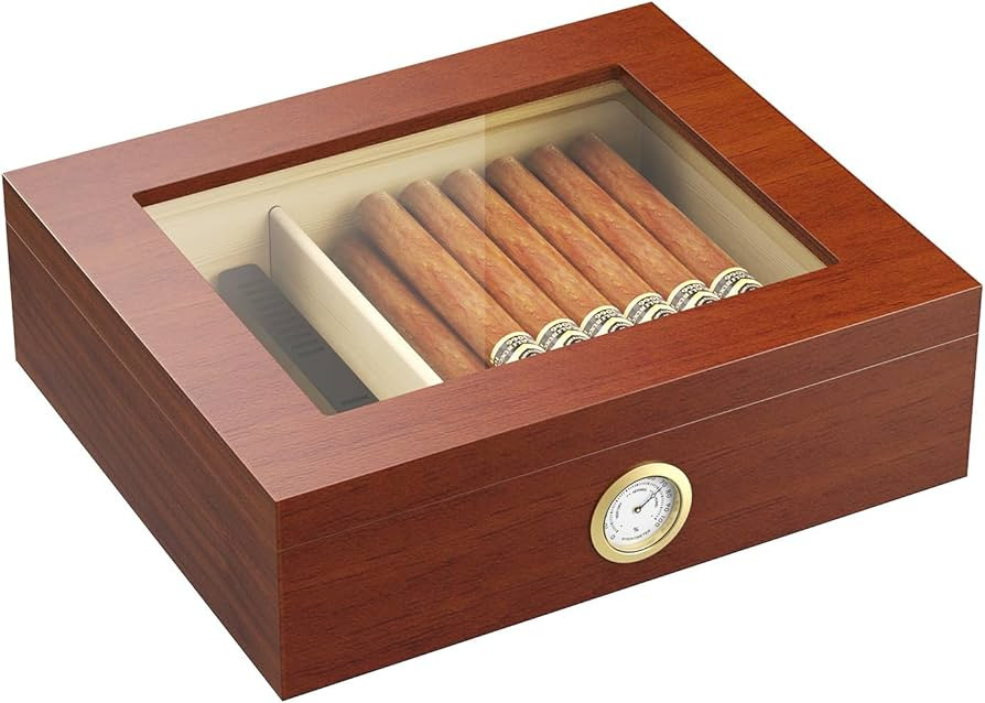 Mojgar Handmade Wooden Cigar Humidor Desktop,20-30 Counts Capacity,Travel Glass Top Cigar Box Por... | Amazon (US)