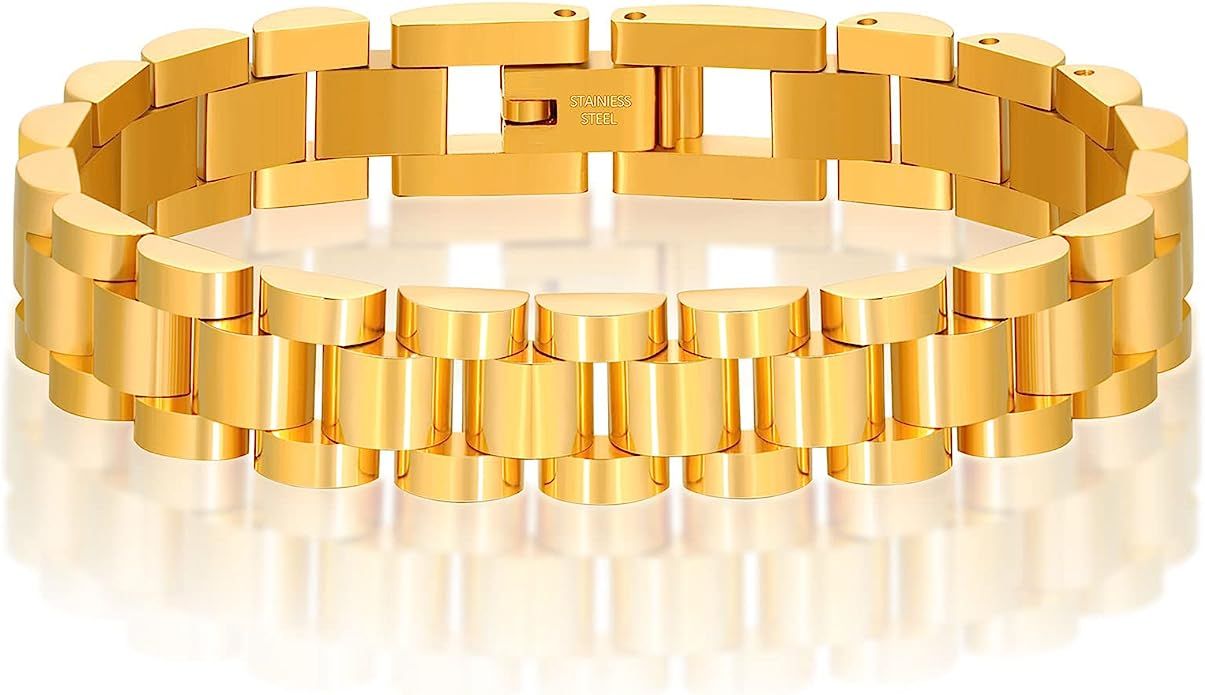 TOBENY Stainless Steel Bracelets for Women Men Silver Gold Plated Wristbands Link Chain Bracelets... | Amazon (US)
