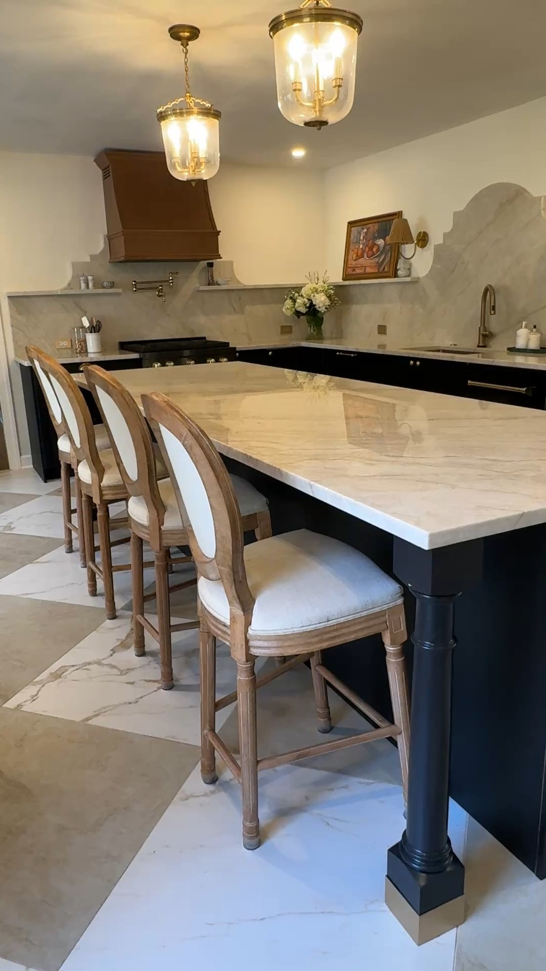 My kitchen, stools, checkerboard tile, sconces 

#LTKHome