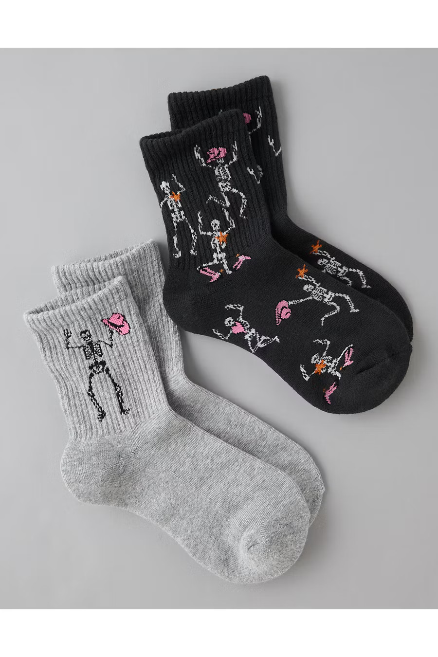 AE Cowgirl Skeleton Cropped Crew Socks 2-Pack Women's Medium Heather Gray One Size | American Eagle Outfitters (US & CA)