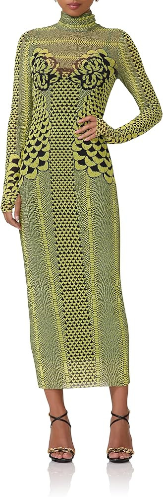 AFRM Women's Shailene Turtleneck Long Sleeve Mesh Bodycon Midi Dress | Amazon (US)