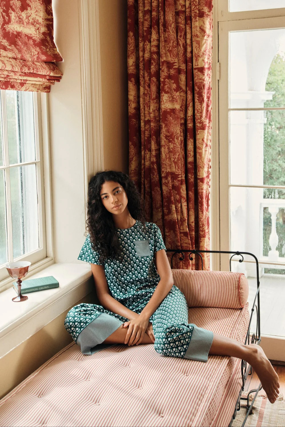 Pima Crew Wide Leg Pajama Set in Frasier Bloom | Lake Pajamas