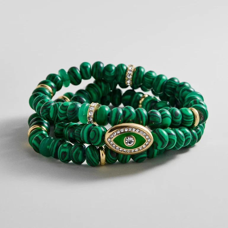 Energy Aligned Evil Eye Bracelet Set - Malachite | BaubleBar