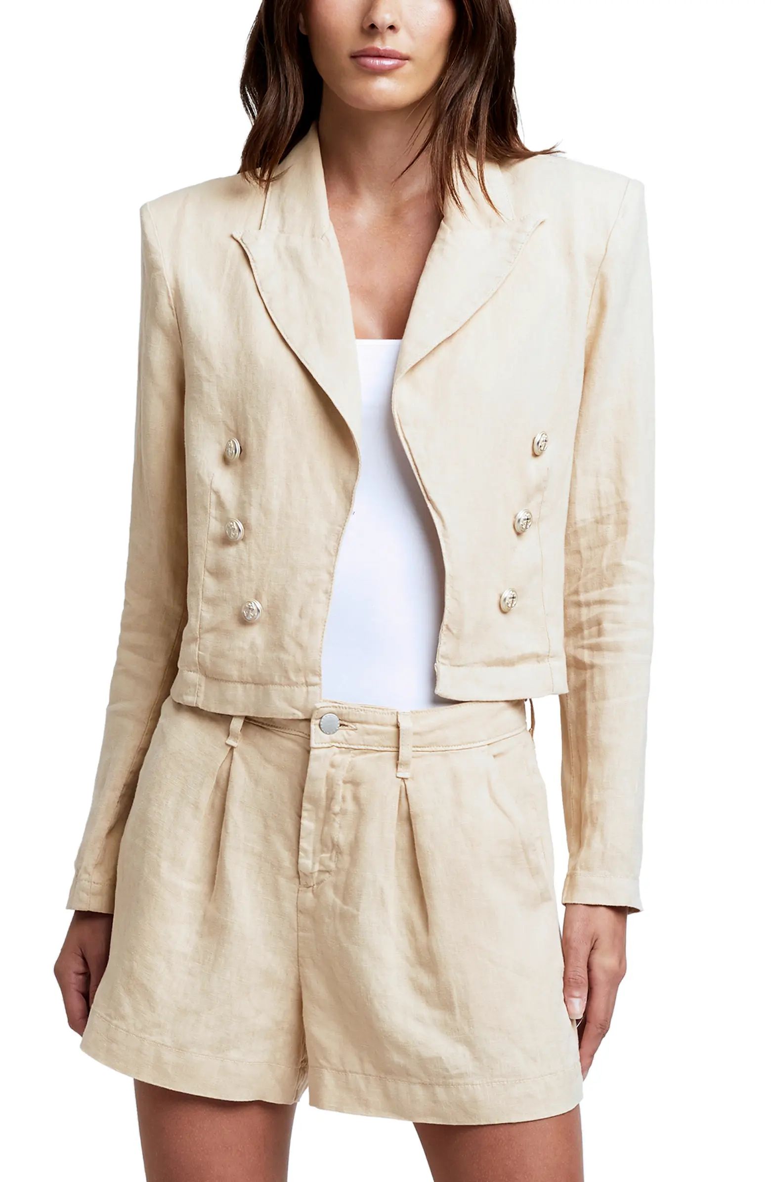 L'AGENCE Dolly Double Breasted Crop Linen Blazer | Nordstrom | Nordstrom