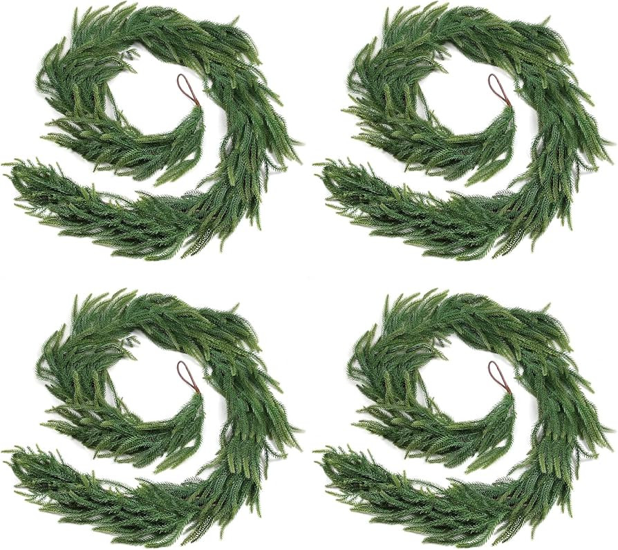 4-Pack Christmas Garlands for Decorating, 6FT Real Touch Norfolk Pine Garlands, Christmas Greener... | Amazon (US)