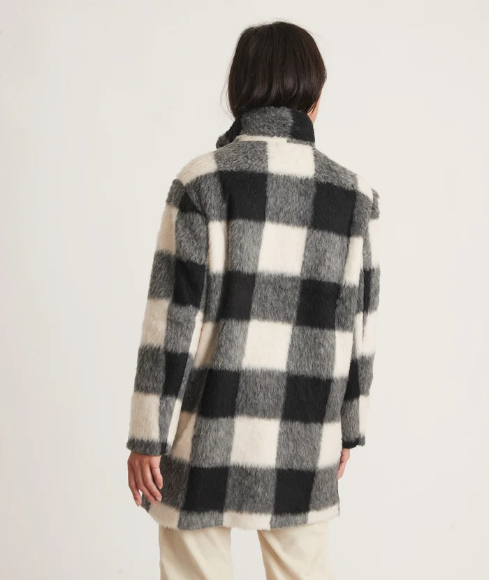 Stephanie Cocoon Coat in Black/White Buffalo | Marine Layer