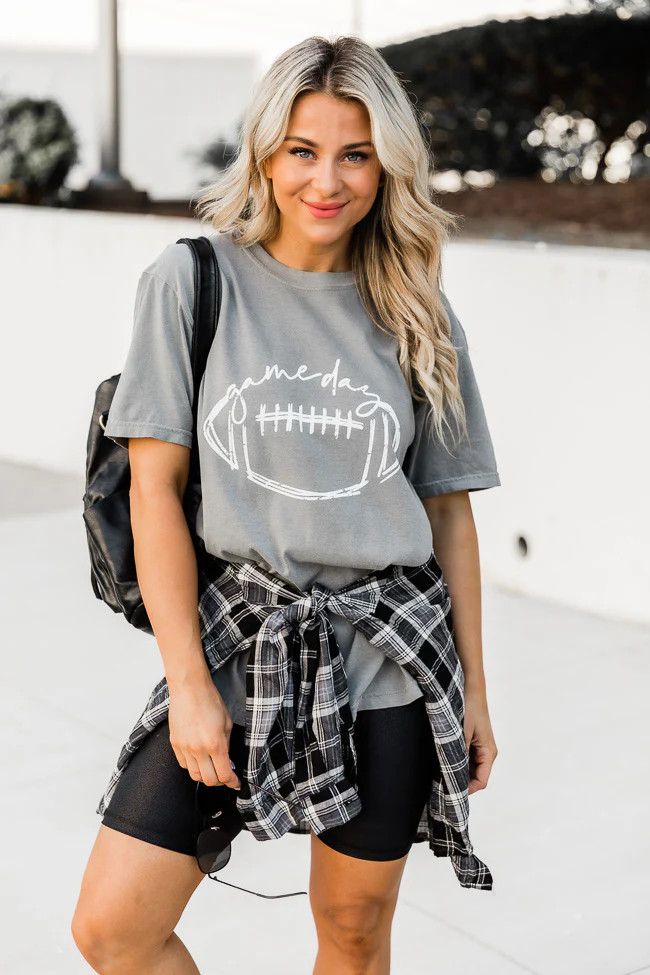 Gameday Football Grey Comfort Color Graphic Tee | Pink Lily