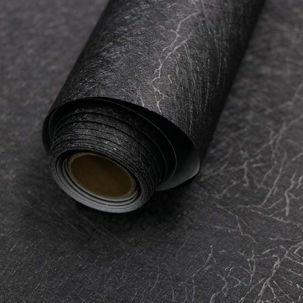 15.7" X 118" Black Silk Wallpaper Embossed Self Adhesive Peel and Stick Wallpaper Removable Kitch... | Amazon (US)