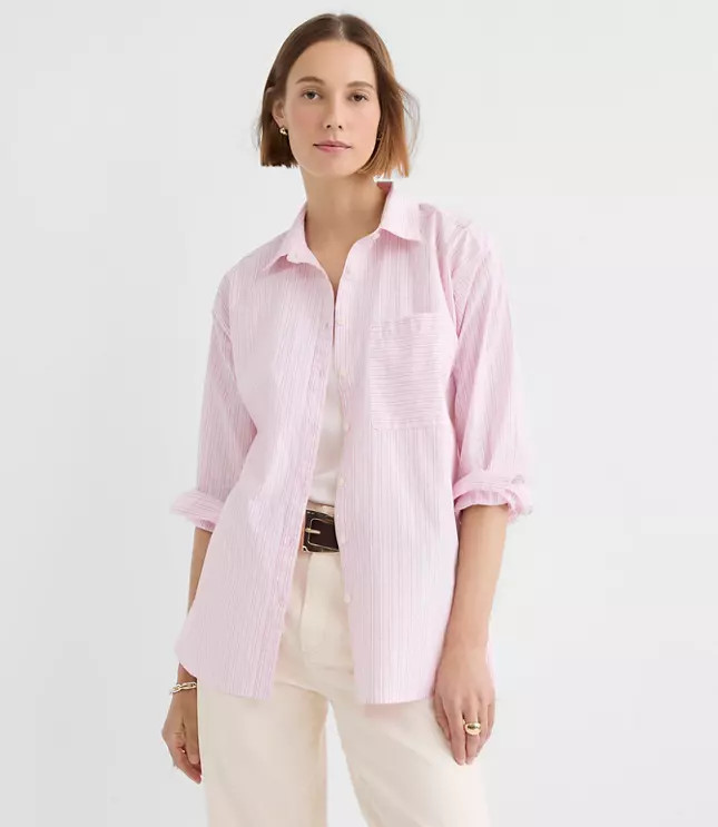 Striped Poplin Everyday Oversized Pocket Shirt | LOFT