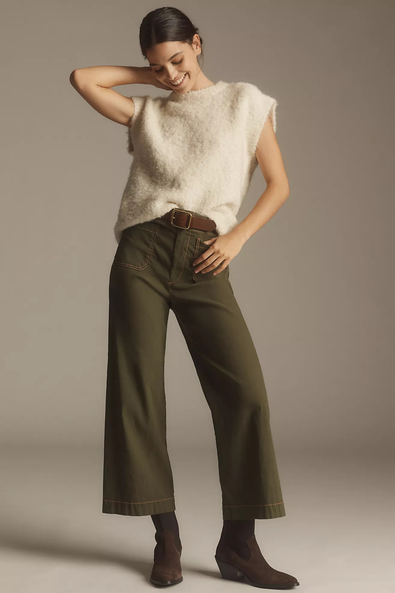 The Colette Cropped Wide-Leg Pants by Maeve: Contrast-Stitch Edition | Anthropologie (US)