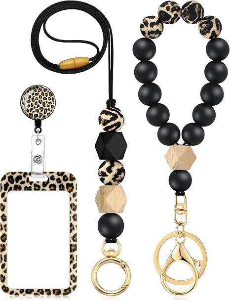 Woanger 4 Pcs Teacher Lanyards for ID Badge and Key Leopard Print Lanyard Badge Holder Silicone B... | Amazon (US)