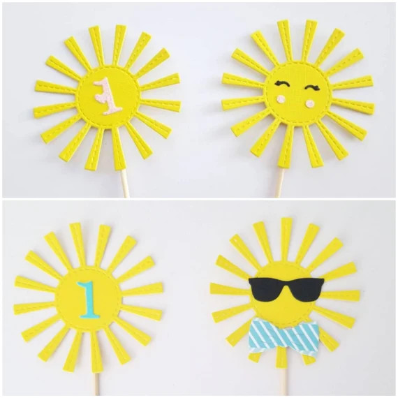 Sunshine One Cupcake Toppers Set of 12 | You Are My Sunshine Yellow and Pink Glitter | Sunshine B... | Etsy (US)