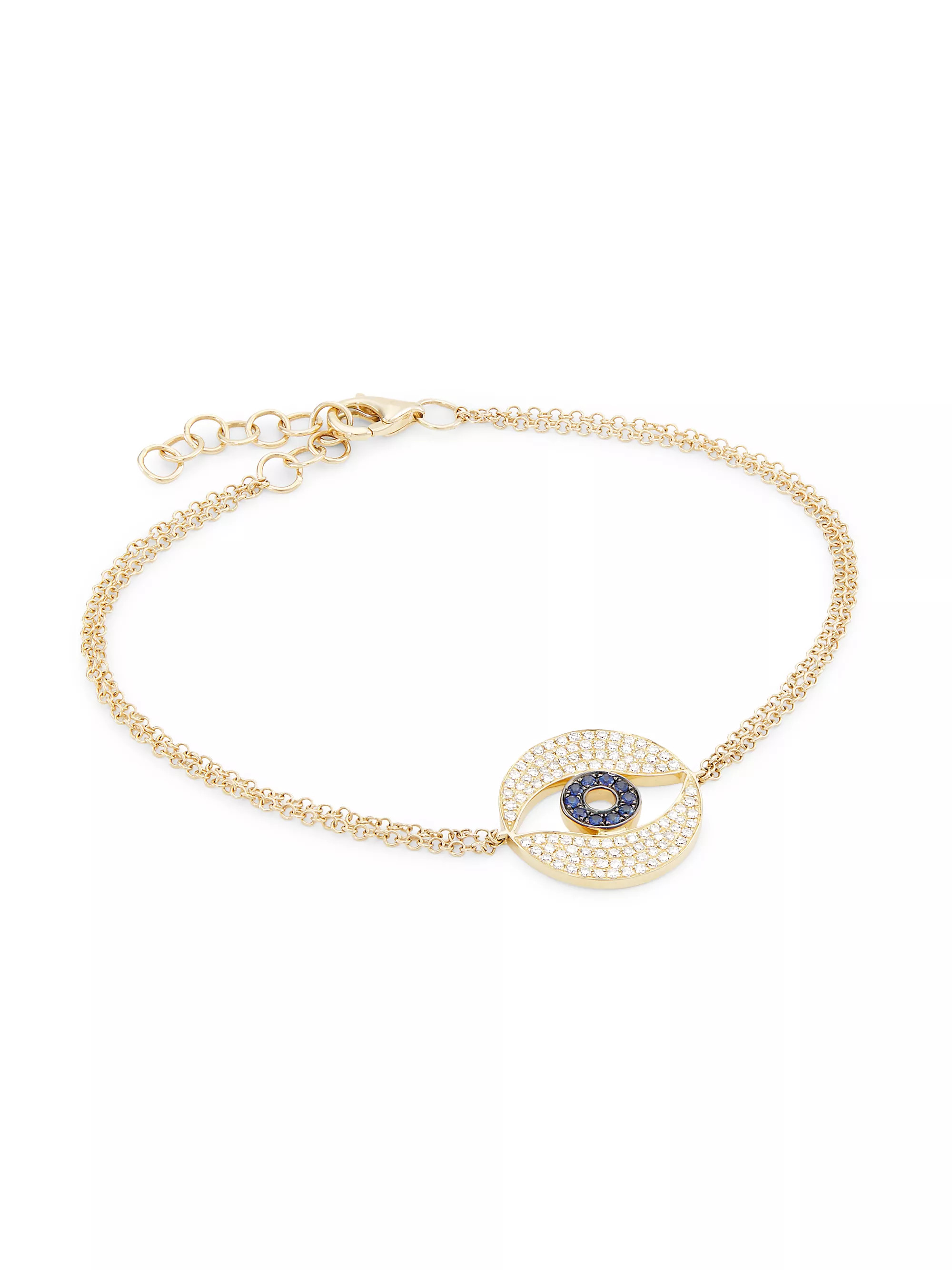 18K Yellow Gold, 0.34 TCW Diamond, & Sapphire Evil Eye Charm Bracelet | Saks Fifth Avenue