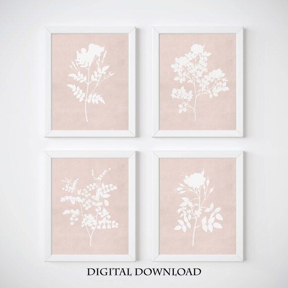 Romantic Pink Flowers Wall Art, Soft Color Print Set of 4, Watercolor Botanical Gallery Wall Prin... | Etsy (US)