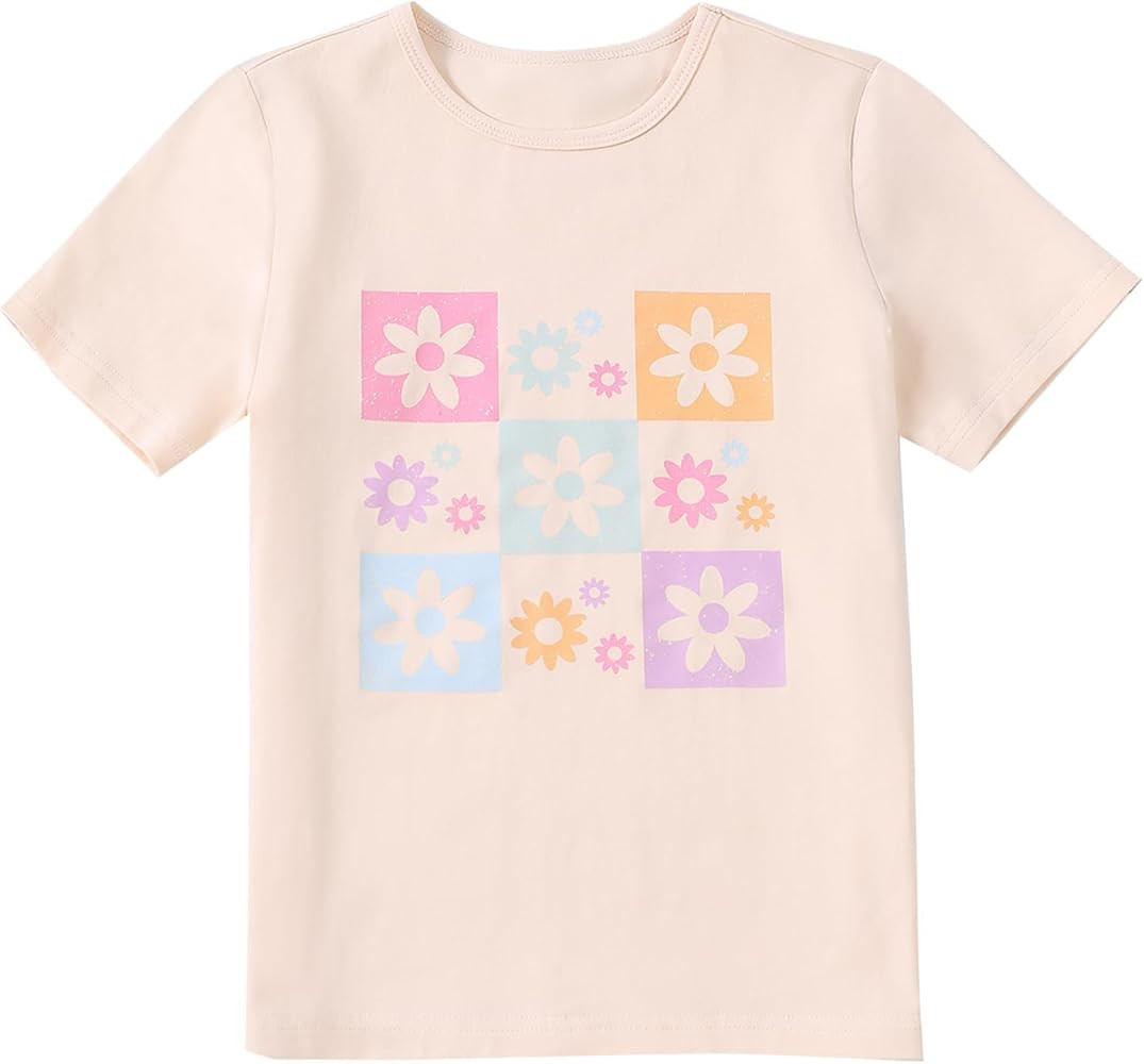 Girls' Graphic Tees Summer Cute Tops Casual Short Sleeve Crew Neck T Shirts | Amazon (US)