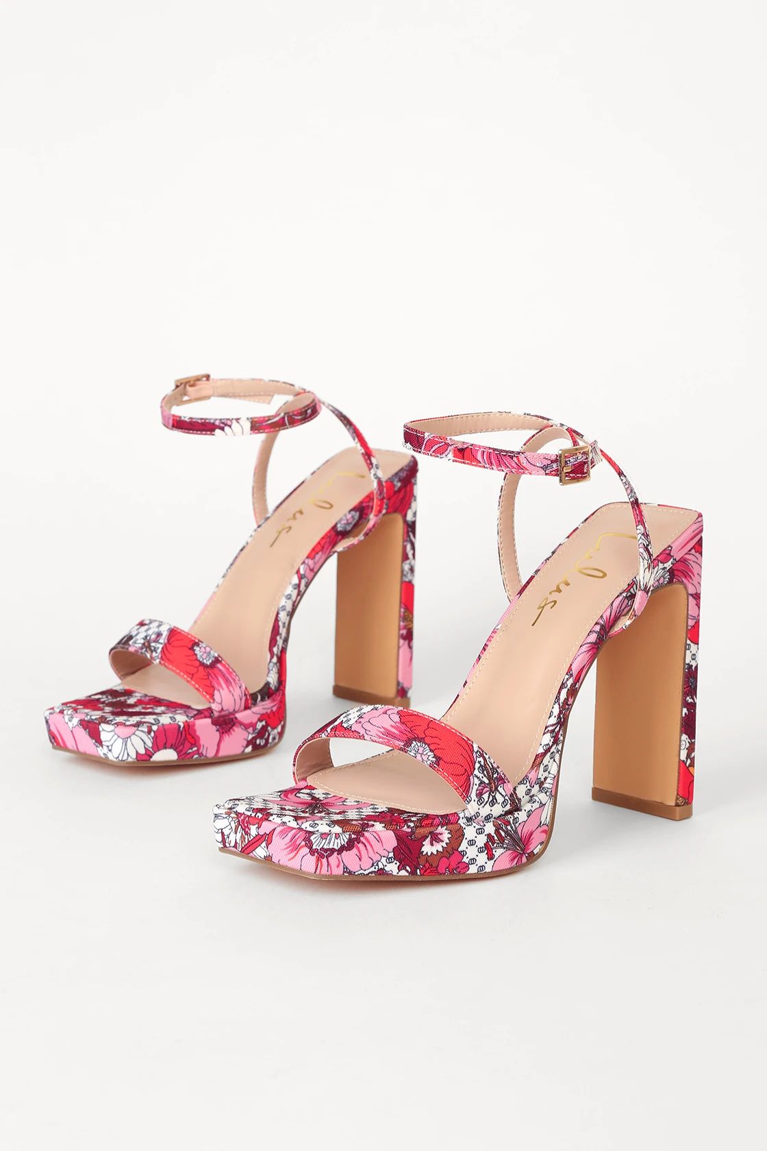 Konoku Pink Floral Ankle Strap High Heel Sandals | Lulus (US)