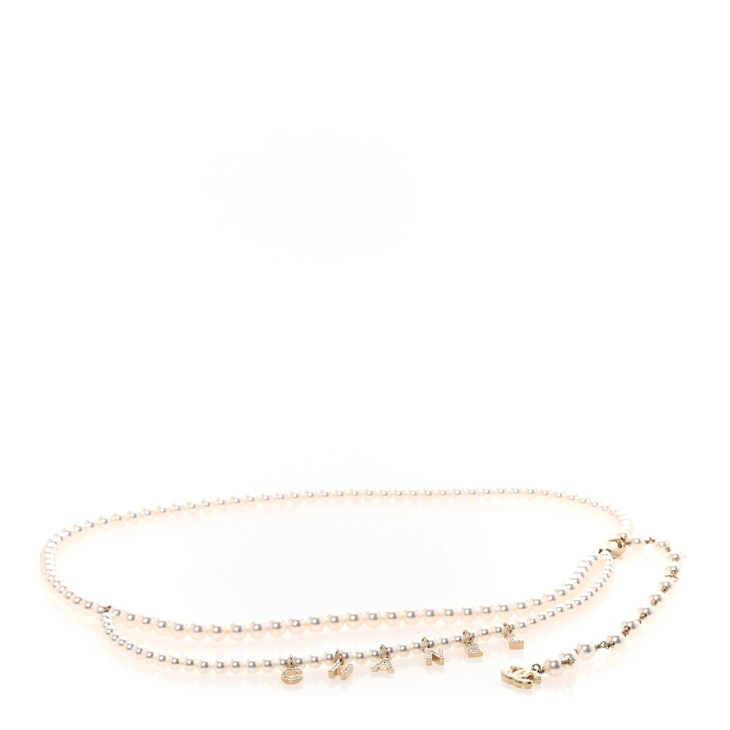 Pearl Crystal CC Logo Belt 80 Gold | FASHIONPHILE (US)