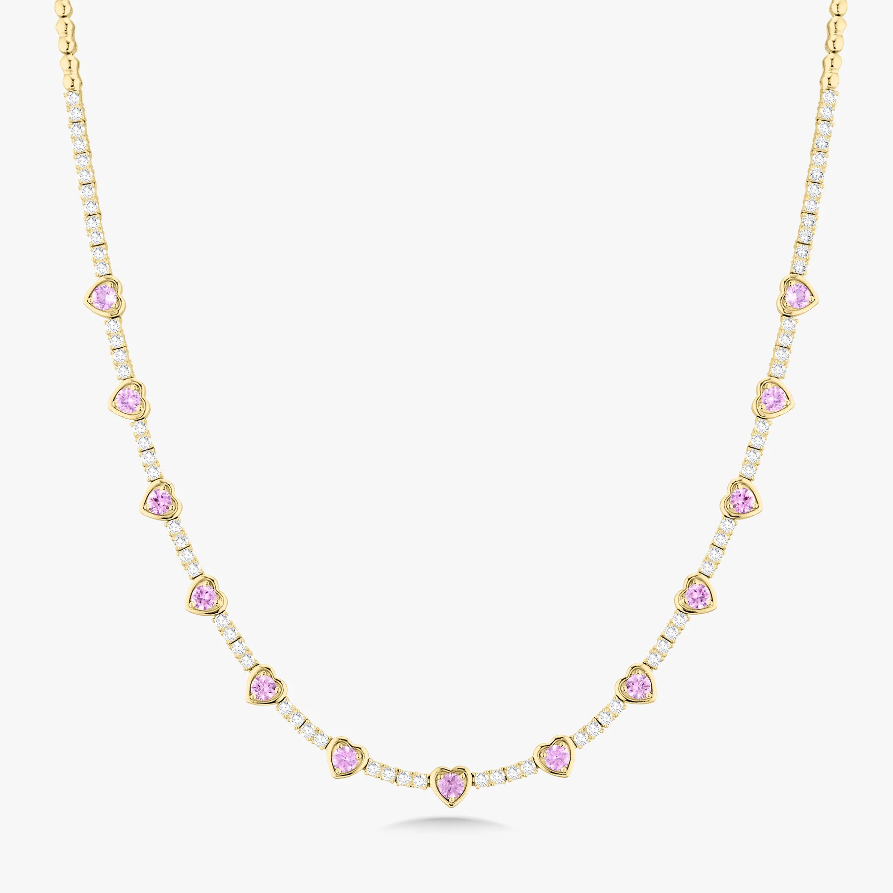 Kam Lee Pink Sapphire & Diamond Illusion Heart Tennis Necklace 3 ctw | RW Fine Jewelry