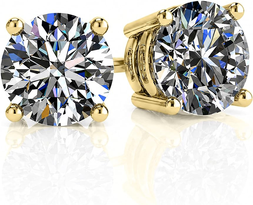 Central Diamond Center 14K Hypoallergenic Solid Gold Post Swarovski Zirconia Stud Earrings-Premiu... | Amazon (US)