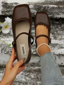 Women's Brown Simple Buckle Decor Ballet Flats, Fashionable And Elegant Mary Jane Shoes, Suitable... | SHEIN