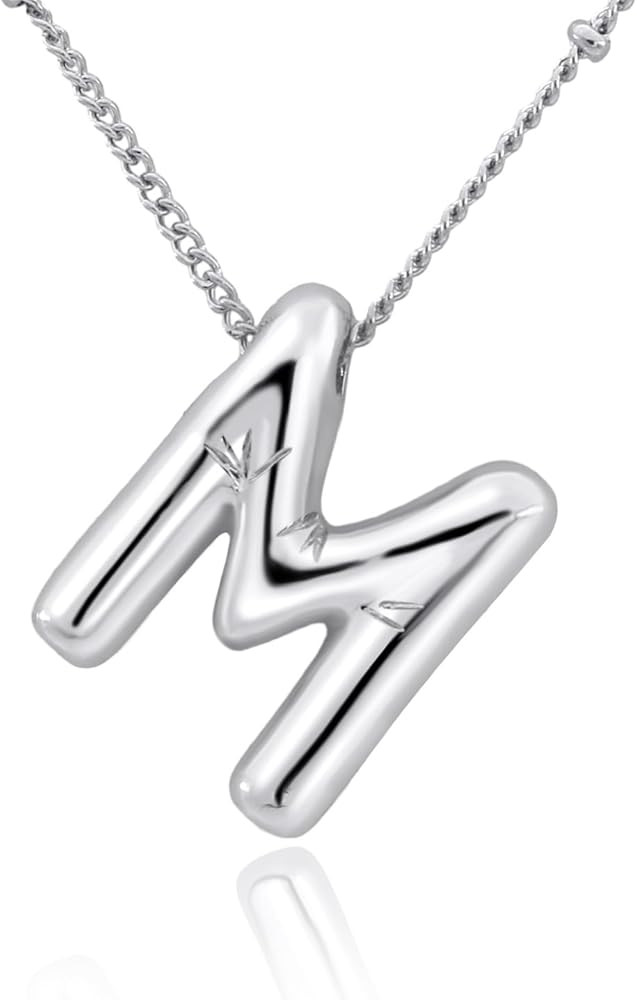Bubble Initial Necklace Gold Plated Balloon Letter Pendant Trendy Alphabet A-Z Name Jewelry Puff ... | Amazon (US)