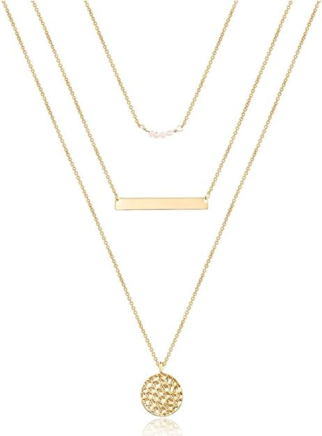 Turandoss Dainty Layered Choker Necklace, Handmade 14K Gold Plated Y Pendant Necklace Multilayer ... | Amazon (US)