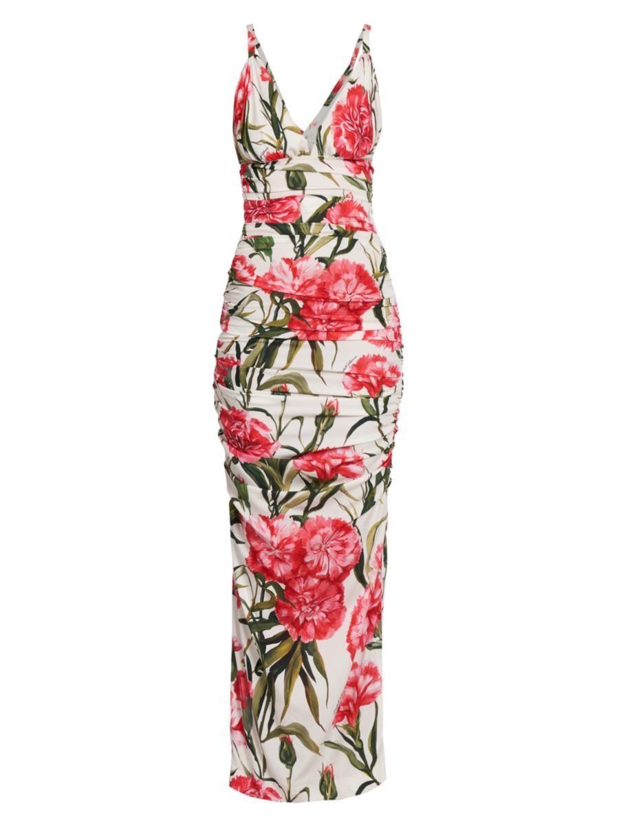 DOLCE&GABBANA Ruched Carnation-Print Dress | Saks Fifth Avenue