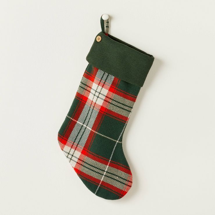 Winter Plaid Woven Christmas Stocking Green/Red - Hearth & Hand™ with Magnolia | Target