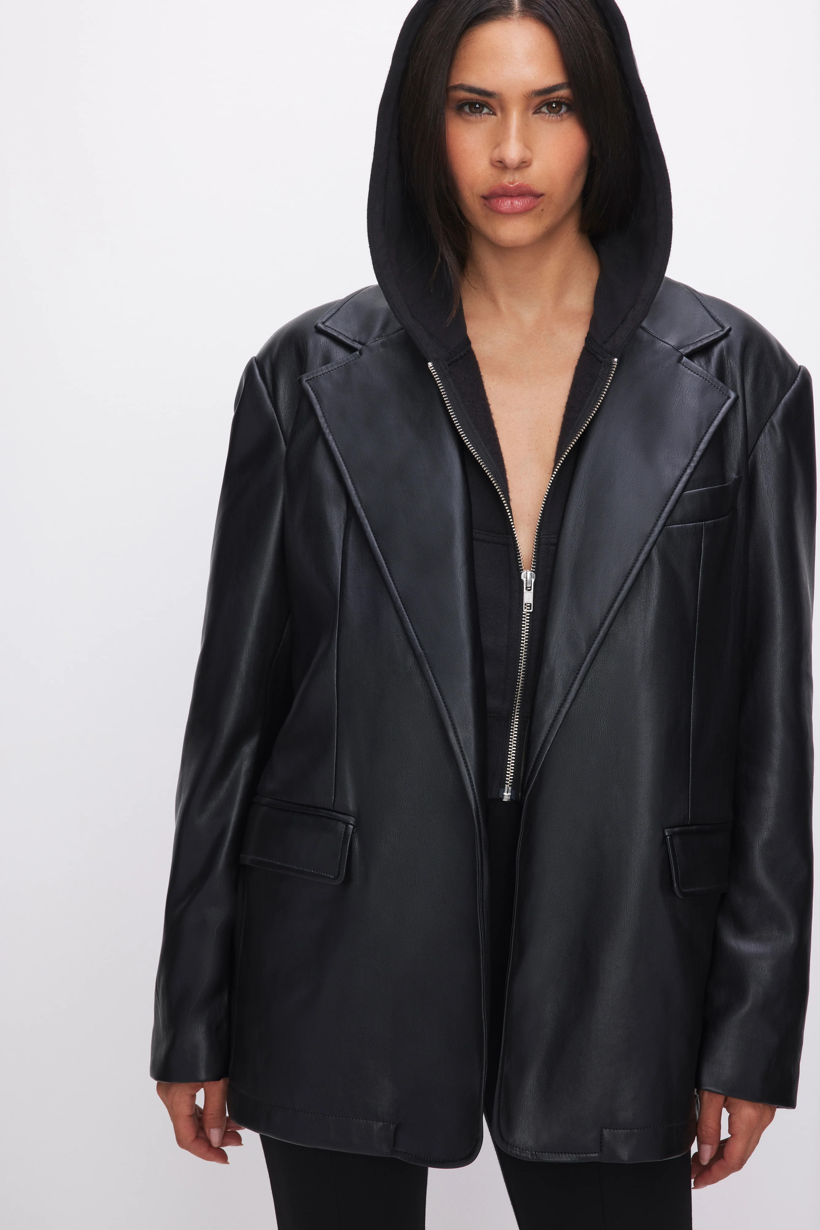 OVERSIZED FAUX LEATHER BLAZER | Good American