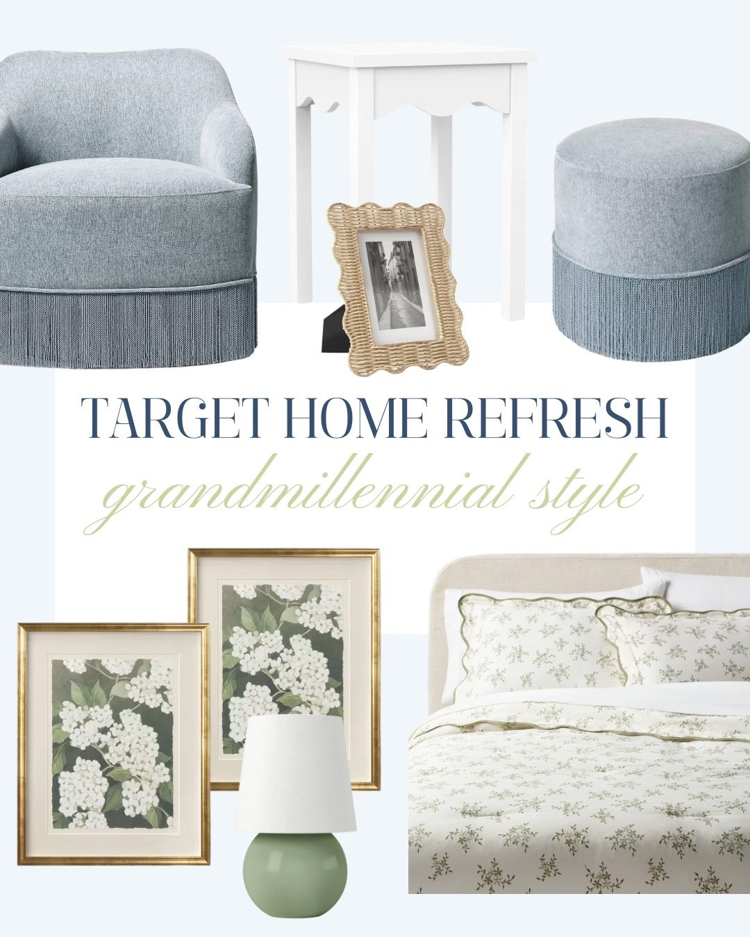 Found the prettiest Grandmillennial style home decor at @Target!

Target home decor, target style, Grandmillennial decor, blue ottoman, hydrangea set, scallop bedding, scallop decor

#LTKHome