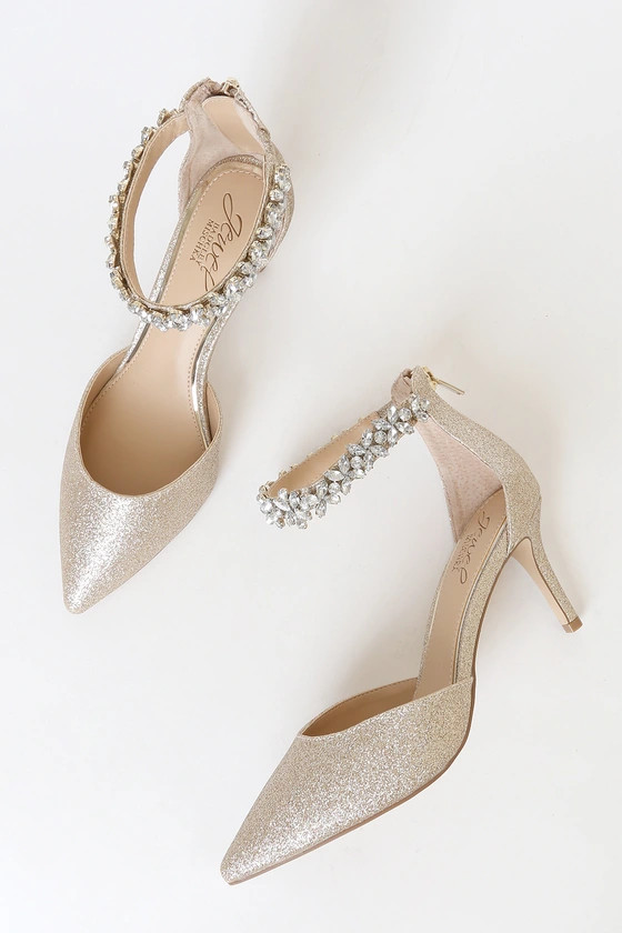 Raleigh Gold Glitter Rhinestone Pointed-Toe Pumps | Lulus (US)