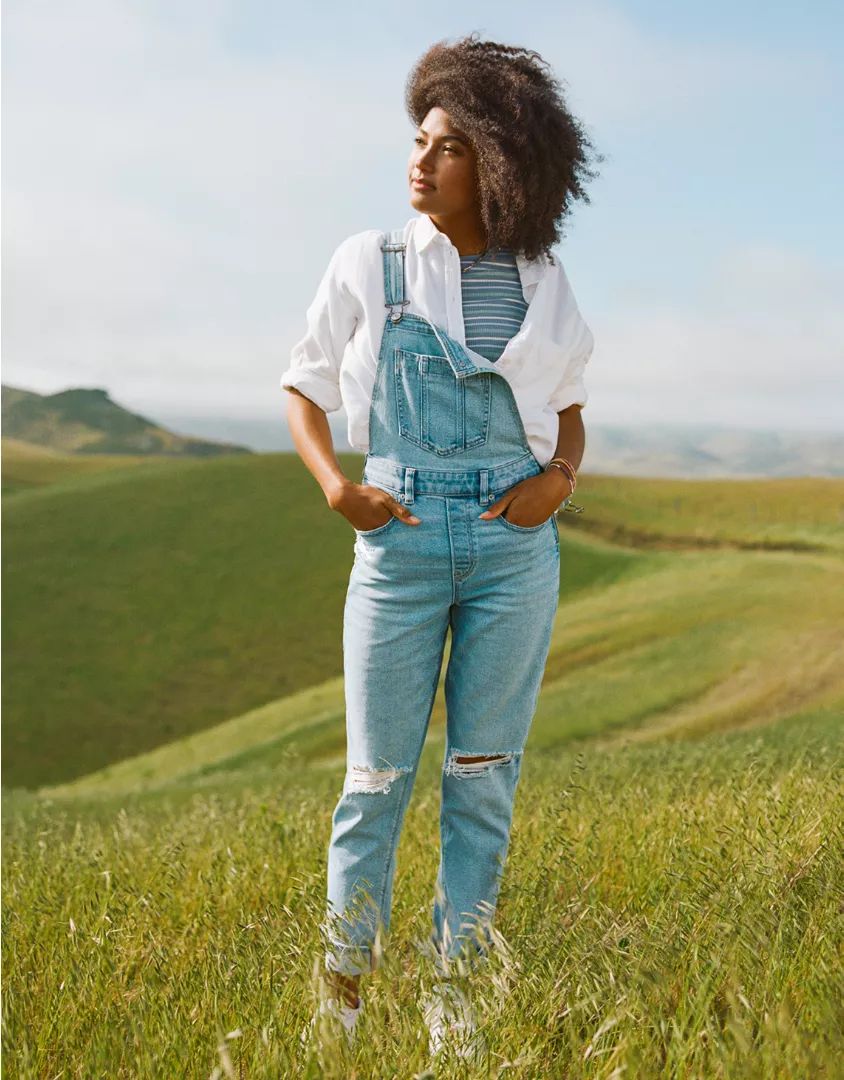 AE Stretch Ripped Denim Mom Overall | American Eagle Outfitters (US & CA)