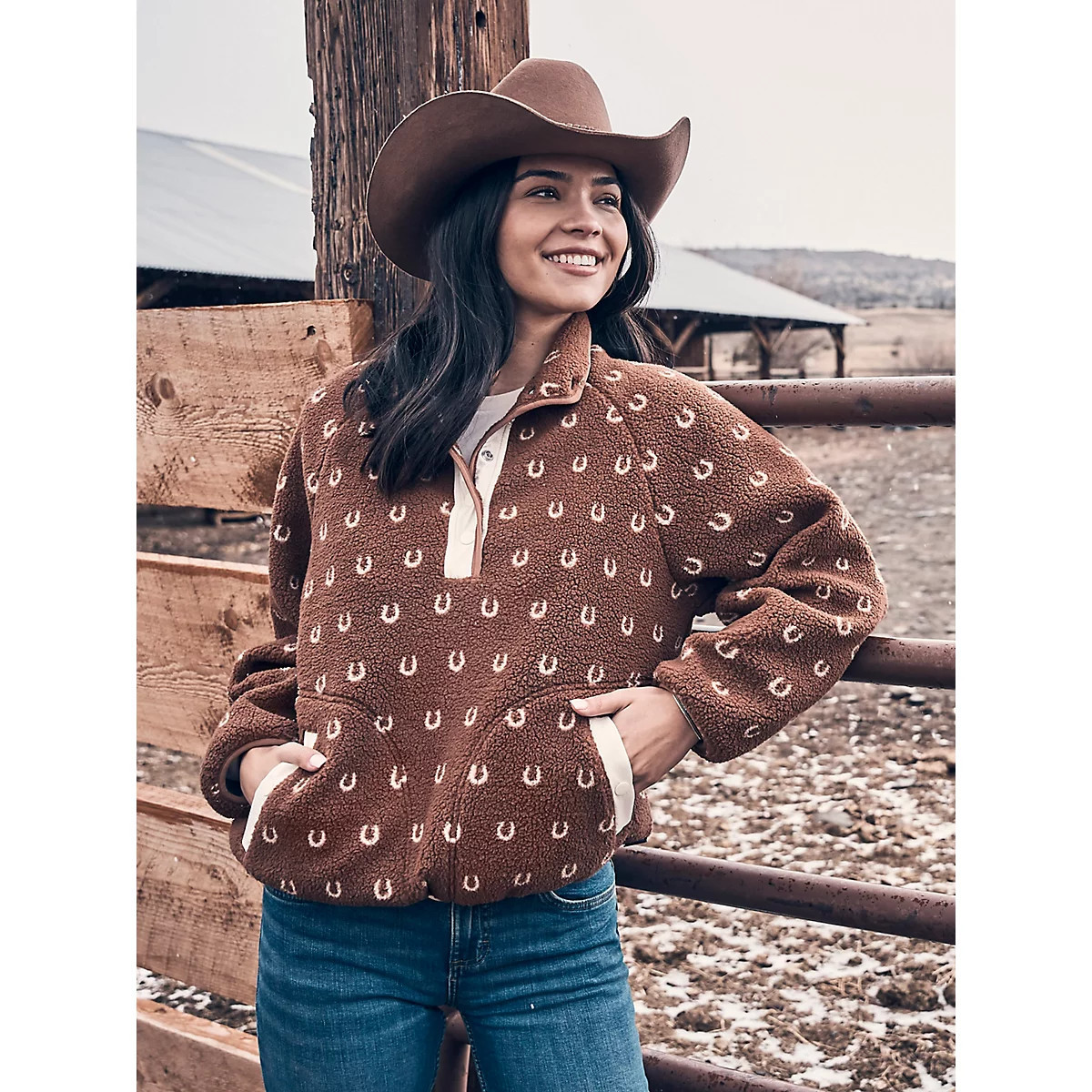 Women's Wrangler Retro® Half-Snap Sherpa Pullover in Brown | Wrangler