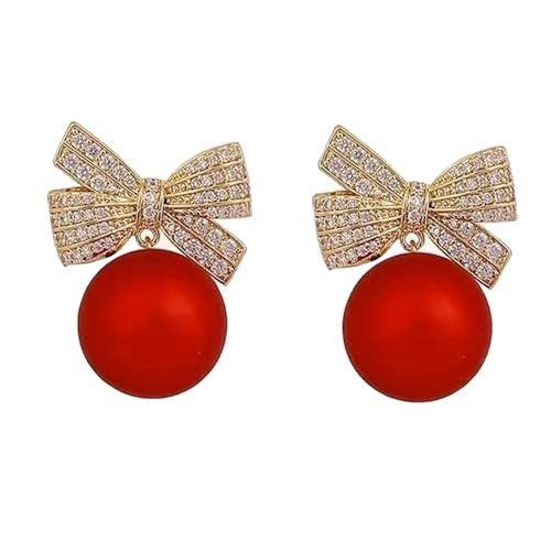 Pearl Bow Earrings for Women Christmas Bow Pearl Dangle Earrings Cute Bowknot Ribbon Stud Earrings Christmas Party Daily Jewelry Accessory (Red) | Amazon (US)