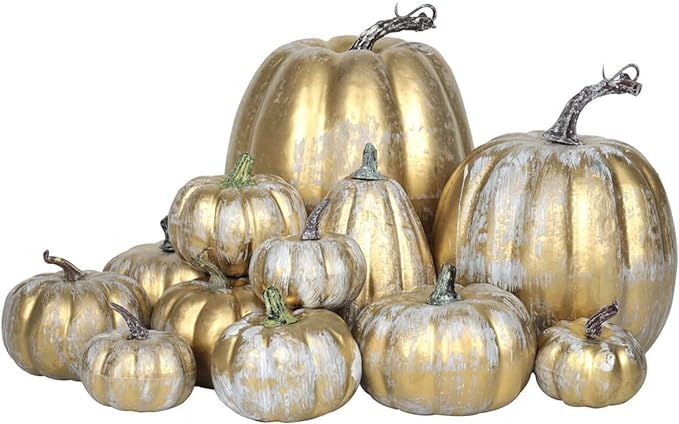 Assorted Gold Plastic Pumpkins for Decorating - 12 Pcs Small and Large Pumpkins Décor Gourds to ... | Amazon (US)