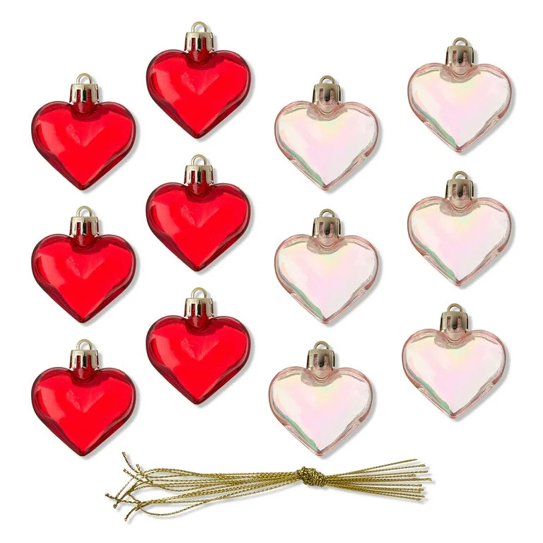 Heart Ornament Decorations, Red and Iridescent, 12 Count, Valentine's Day by Way To Celebrate | Walmart (US)