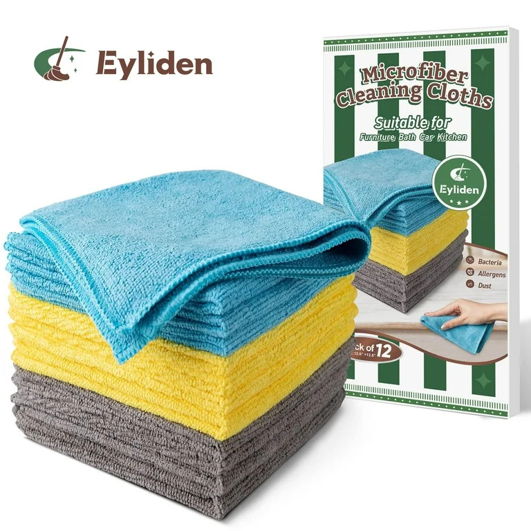 Eyliden Microfiber Cleaning Cloths Wipe for Kitchen, Car Clean, Washable, Pack of 10, Size:12.6" ... | Walmart (US)