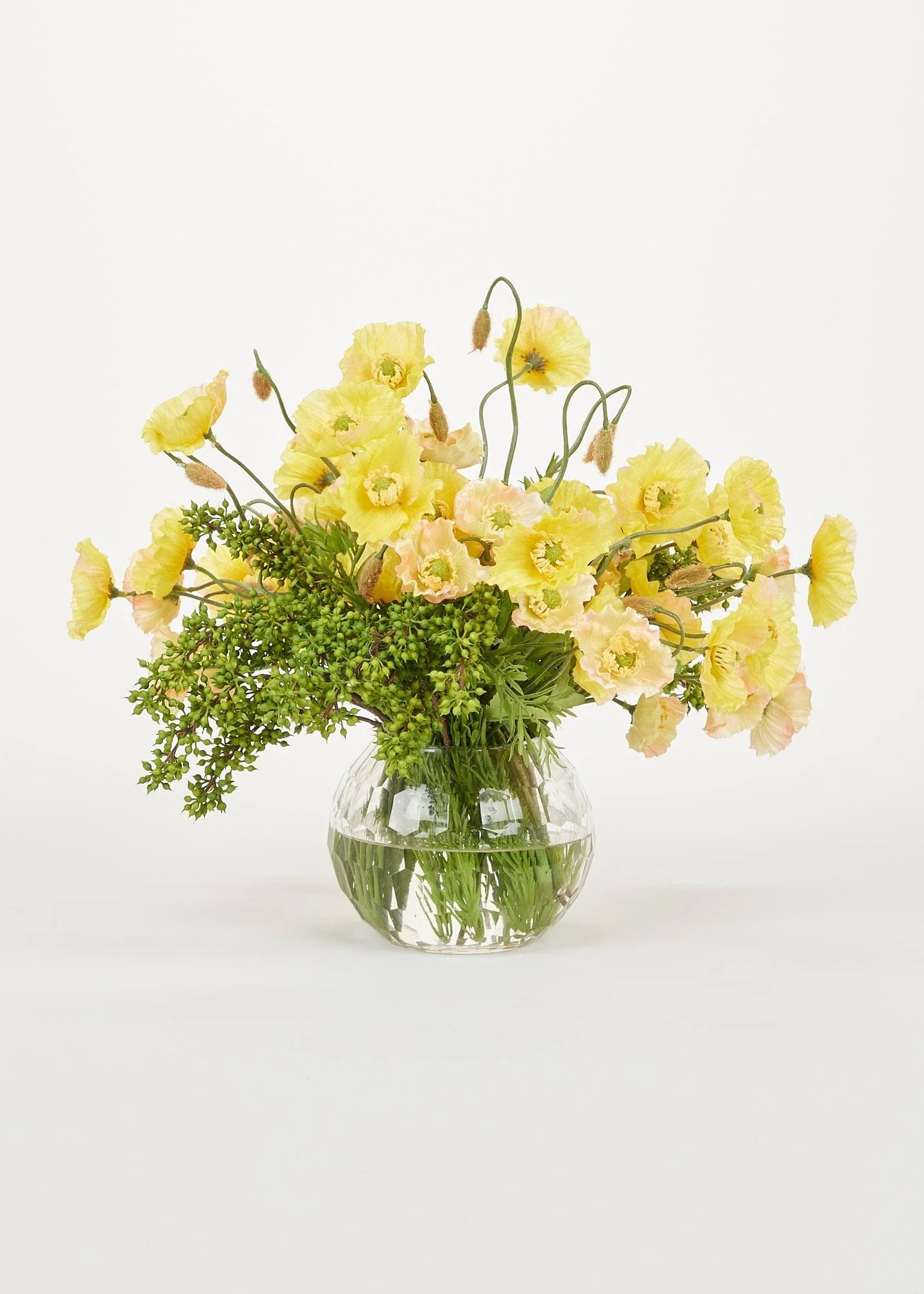 Yellow Faux Poppy Arrangement in Glass Vase - 13" | Afloral