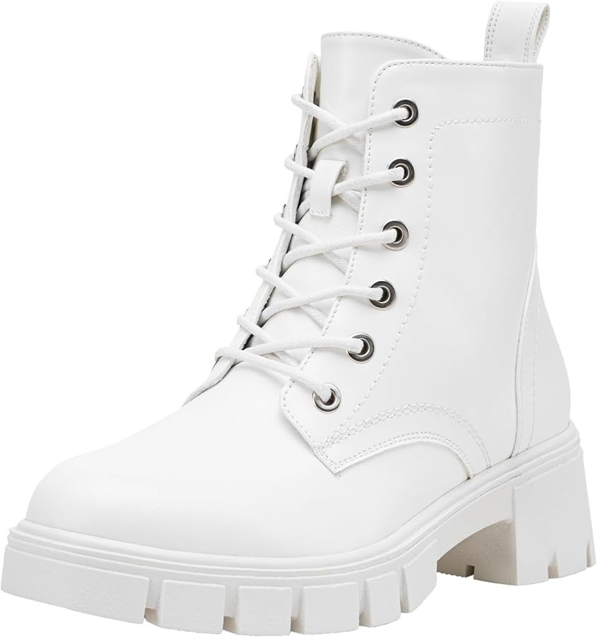 Vepose Women's 9626 Combat Ankle Boots, Lace-up Platform Chunky Heel Booties with Side Zipper | Amazon (US)