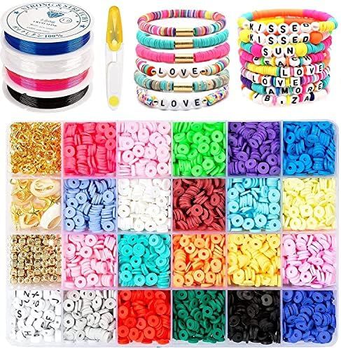 Flat Clay Beads for Jewelry Bracelet Making Kit,6mm 20 Colors Flat Polymer Heishi Beads DIY Arts ... | Amazon (US)
