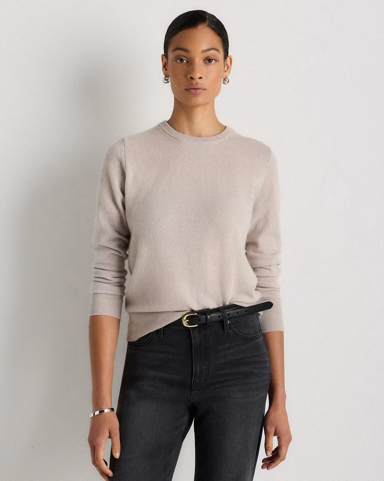 Mongolian Cashmere Crewneck Sweater in Heather Cloud Beige | Quince