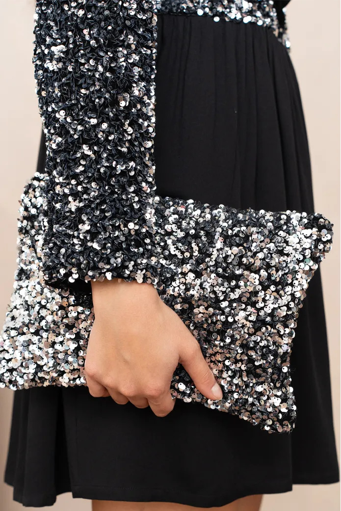 POCHETTE ANISSA PAILLETTE ARGENT | SAAJ Paris